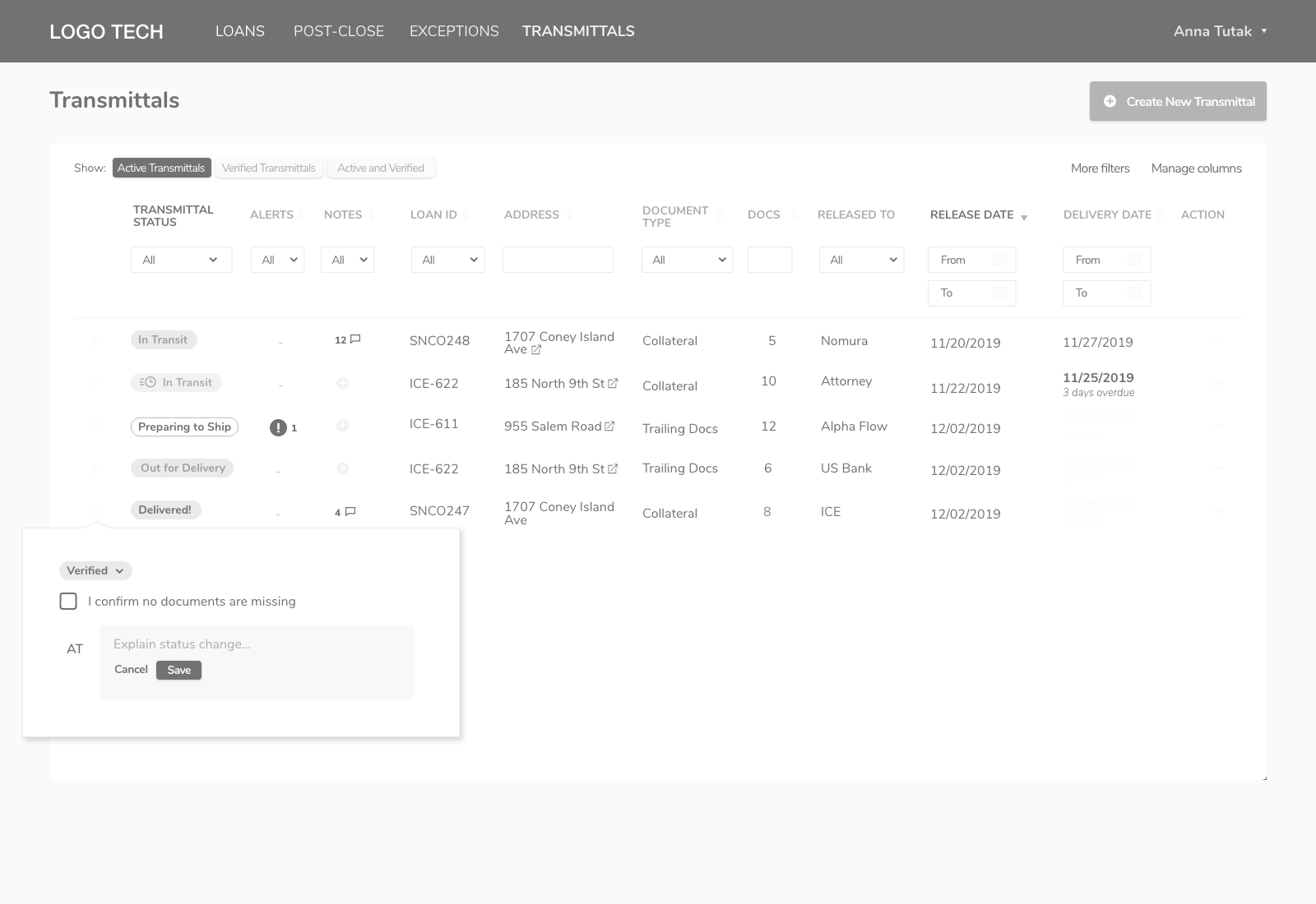 Fintech wireframing example 2